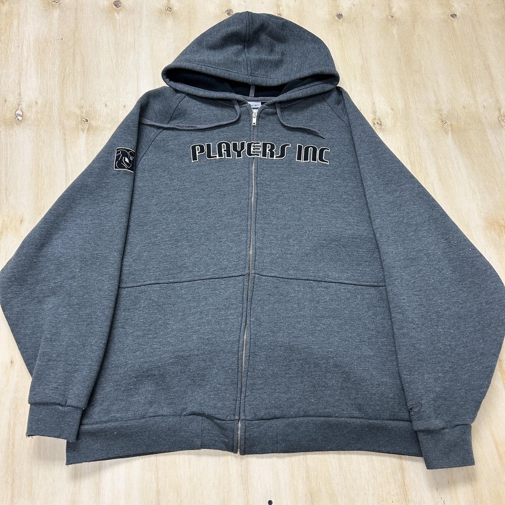 Y2K Reebok Hoodie Mens 2XL Gray Fleece Full Zip Players Inc Logo Sweatshirt‎